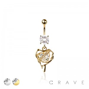 316L SURGICAL STEEL MULTI CZ HEART FLOWER ROUND CZ DANGLE CZ BELLY BUTTON NAVEL RING 